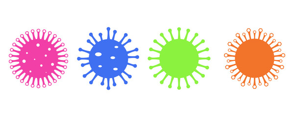 Set of multicolored icons in a flat style bacteria coronavirus on a white background. Chinese pandemic. Dangerous infection. Signs and symbols for a medical project. Vector illustration