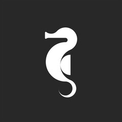 Seahorse logo sea fish icon, simple idea in black and white minimal style.