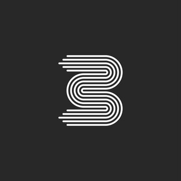 Letter B logo monogram initial, smooth parallel thin lines, curved linear shape typography mark