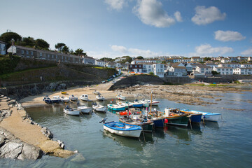 Roseland Peninsula Portscatho Cornwall harbour with boats Cornish coast of England UK