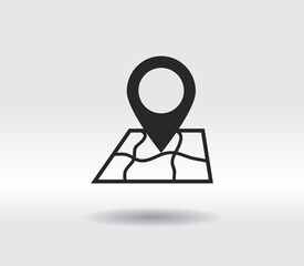 Map with pointer icon, vector illustration. Flat design style