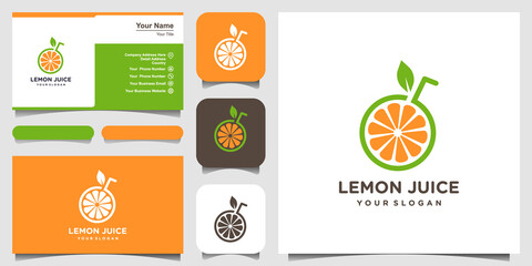 Lemon slice citrus flat vector logo and business card design