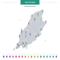 Isle of Man map with location pointer marks. Infographic vector template, isolated on white background.