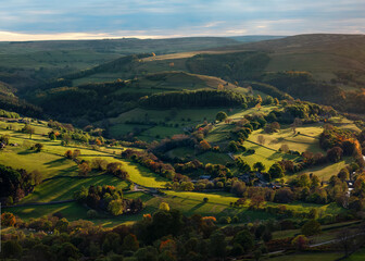 Fantastic view in the national park Peak District on the sunset in Autumn