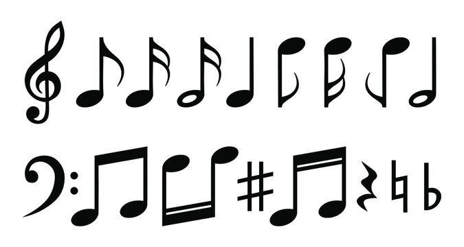 Music notes icons set. Black notes symbol on white background 