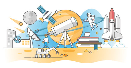 Astronomy knowledge study about space and cosmos research outline concept © VectorMine