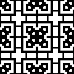 Obraz premium Seamless Chinese window tracery pattern. Repeated stylized black squares and crossed lines on white background. Lattice motif. Symmetric geometric grid wallpaper. Digital paper. Vector illustration