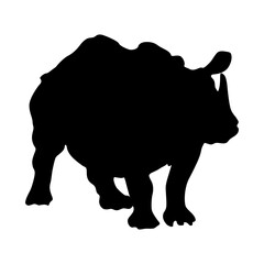 Standing Indian Rhinoceros (Rhinoceros Unicornis) On a Side View Silhouette Found In Map Of India And Nepal. Good To Use For Element Print Book, Animal Book and Animal Content