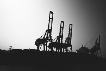 Gantry cranes silhouette photo, industrial cargo port