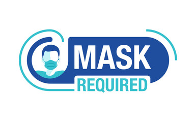 Mask required warning prevention sign - man head with face mask in rounded rectangular frame - isolated vector information picture