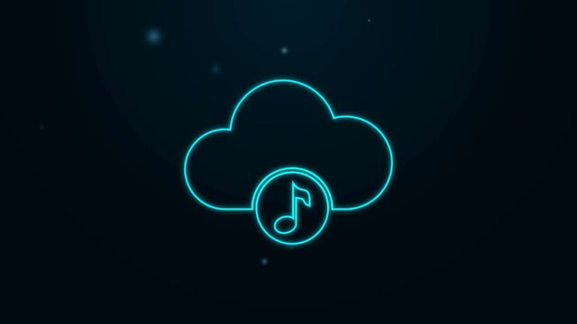 Glowing neon line Music streaming service icon isolated on black background. Sound cloud computing, online media streaming, online song, audio wave. 4K Video motion graphic animation.