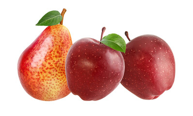 Fresh red apples and pear isolated on white background with clipping path