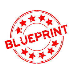 Grunge red blueprint word round rubber seal stamp on white background