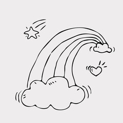 Doodle Rainbow With Clouds,Vector Illustration