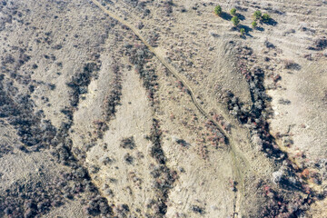 Beautiful landscape from above in haze. Сoast of the Khadzhibey estuary in early spring from a bird's eye view not far from Odessa.