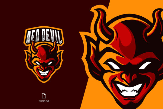 red devil head mascot character cartoon for esport game team illustration
