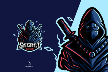 blue ninja assassin mascot logo character for esport game team illustration © eryusan
