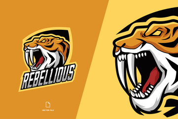 angry tiger head mascot character logo for esport game team illustration template © eryusan