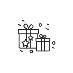 Presents line icon. Festive gifts. New year celebration. Celebrating moments, details and festive decorations. Christmas and New Year holidays concept. Isolated vector illustration. Editable stroke