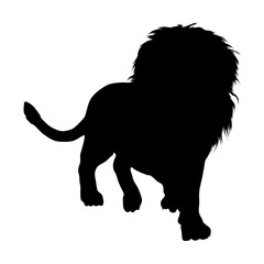 Standing (Panthera leo) On a Front View Silhouette Found In Map Of African. Good To Use For Element Print Book, Animal Book and Animal Content