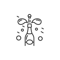 Champagne bottle opening line icon. New year celebration. Celebrating moments, details and festive decorations. Christmas and New Year holidays concept. Isolated vector illustration. Editable stroke 