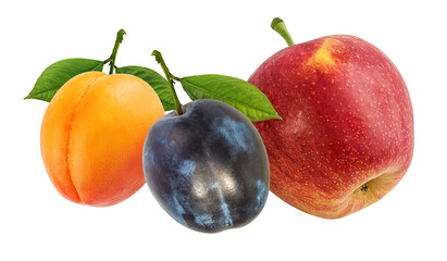 Collage of fresh fruits isolated on white background with clipping path