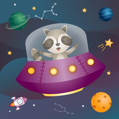 a Cute raccoon in the space galaxy
