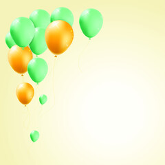 Birthday Card with Balloons , Confetti and Curling Streamer or Party Serpentine . Isolated Vector Illustration