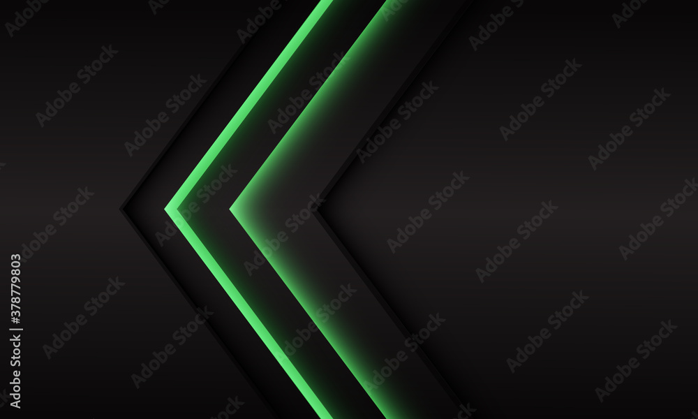 Wall mural abstract green neon light arrow direction on dark grey metallic with blank space design modern luxur