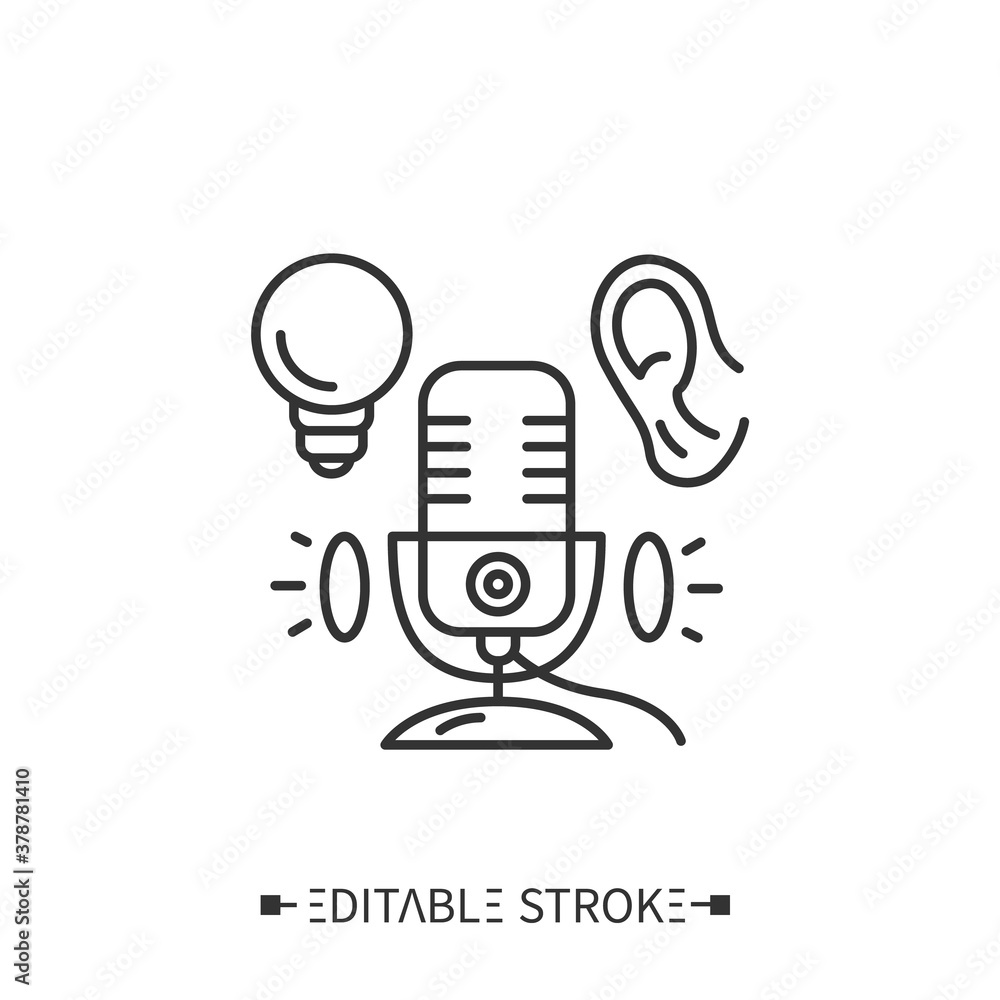 Poster podcast uniqueness line icon. searching for new formats and topics. podcasts creative idea. internet