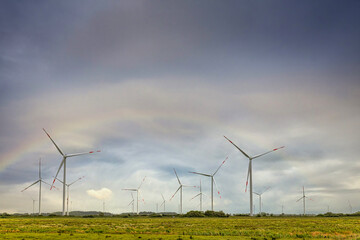 Silhouettes of windmills, Denmark. Alternative sources of energy.