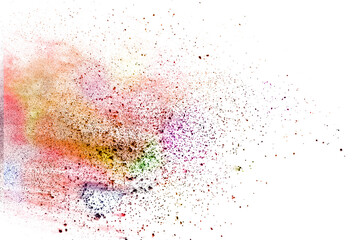 Abstract orange and red powder explosion isolated on white background.