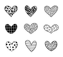 Draw collection doodle hearts for cut file