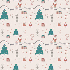 Seamless pattern Merry Christmas and Happy New Year.