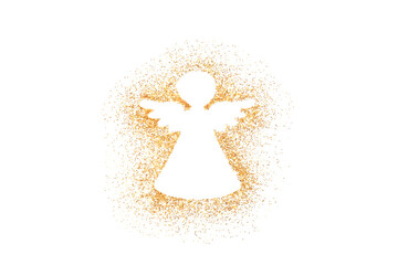 Angel Christmas decoration on golden glitter isolated on white background