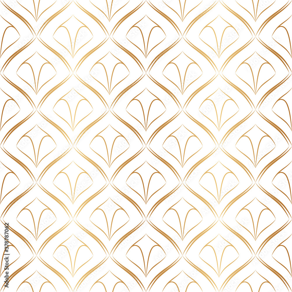 Poster art deco seamless pattern. abstract geometric background with gold line. thin fan tiles. elegant fis