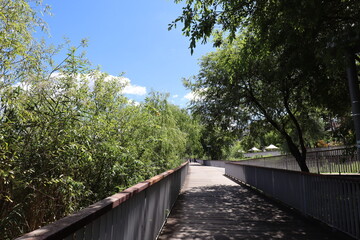 Fototapeta na wymiar Park lake path on a clear day