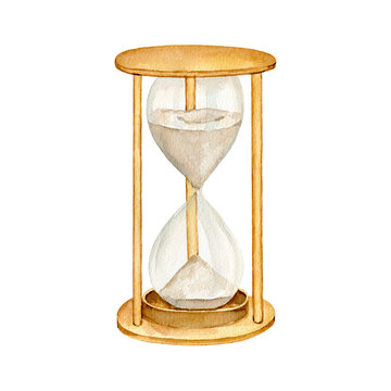 Watercolor gold vintage hourglass illustration