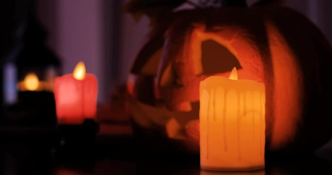 Spooky pumpkins halloween lantern decoration dark candle light