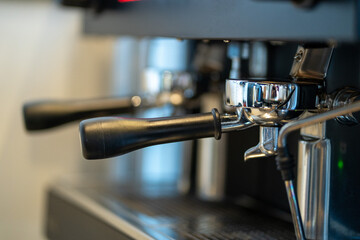 Italian espresso coffee machine, shallow depth of field
