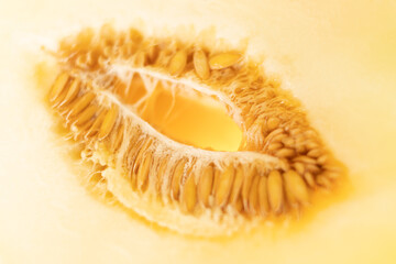 Macro photo of melon with illumination from the bottom of the fruit. Photoconcept about women's...