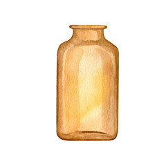 Watercolor vintage boho brown glass bottle