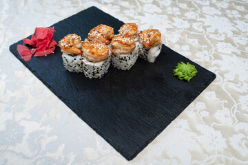 Delicious, juicy and appetizing rolls with tender shrimp