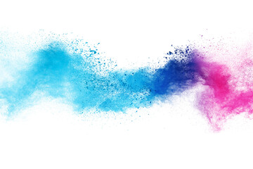 Explosion of colored powder isolated on white background. 