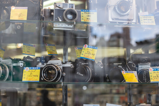 Old used second hand digital and film camera store in Osaka very popular for tourist,18 January 2019,JAPAN.