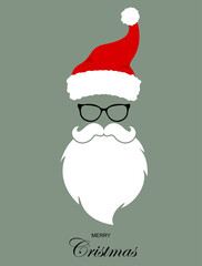 Santa hats, moustache and beards. Christmas elements for your festive design. Flat Christmas icons with long shadow. Retro design.