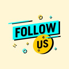 Follow us text modern design template. Blue and yellow colors. White background