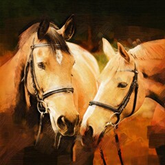 Gotchi oil painting of a horse couple