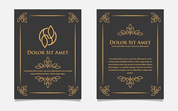 Vintage gold greeting card design with a black background. Luxury gold ornament template. For invitation, menu, wallpaper, brochure, decoration.
