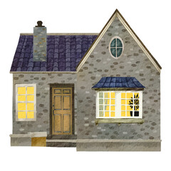 Watercolor portrait of a cozy house or cottage